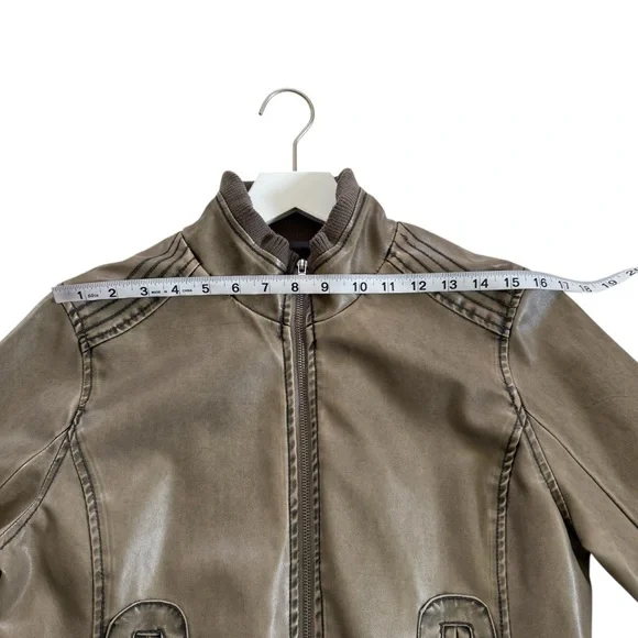 Blue Spice Womens Size Large Faux Leather Bomber Coat Jacket Full Zip Brown Tan - Picture 7 of 14